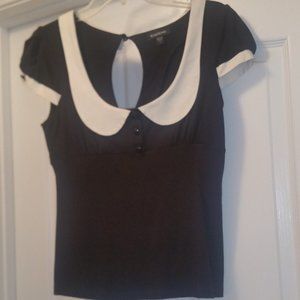 Bebe Peter Pan Collar Black and White Top